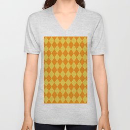 Diamond Motif Sunflower Yellow Calendula Orange Pattern V Neck T Shirt