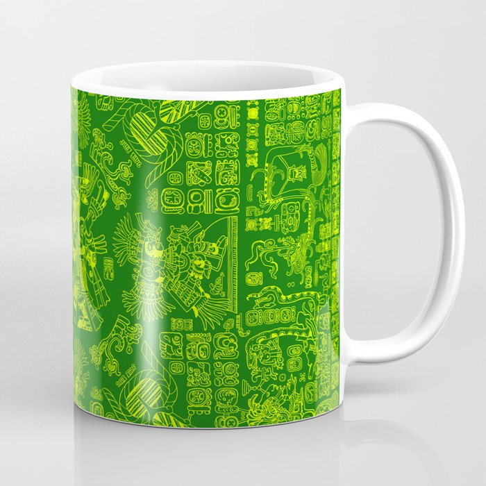 Mayan Spring GREEN / Ancient Mayan hieroglyphics mandala pattern Coffee Mug