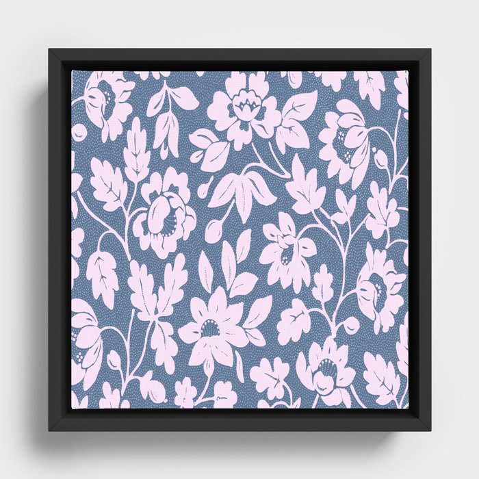 William Morris Blue And Pink Floral Pattern,Victorian,Arts And Crafts,Art Nouveau,Botanical,Vintage, Framed Canvas