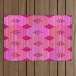 Mid-Century Diamond Warp Print, Fuchsia Pink Outdoor Rug