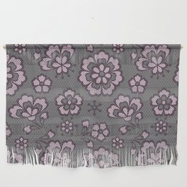 Vintage Floral Gray & Pink Lace Wall Hanging