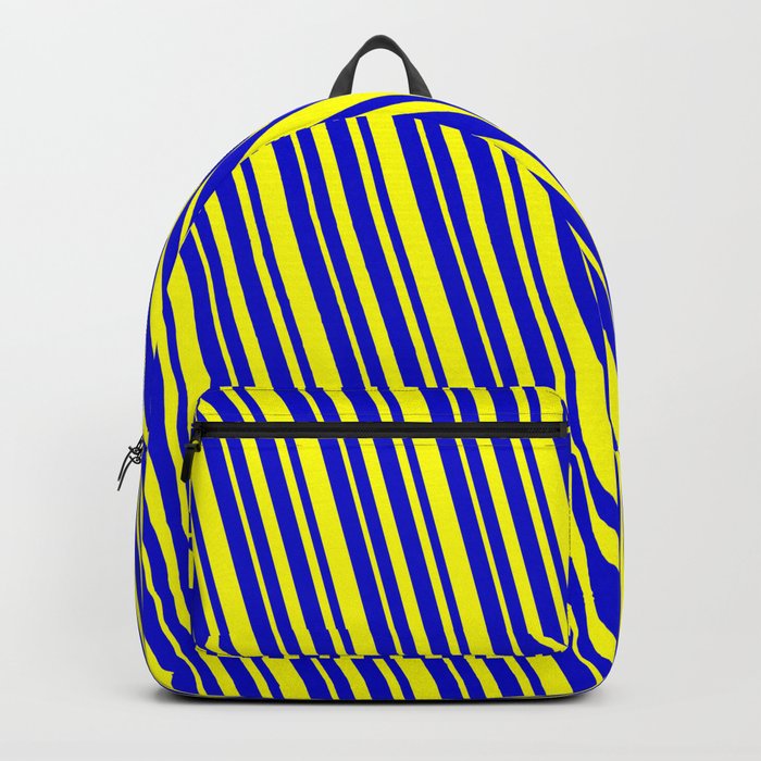 Blue & Yellow Colored Striped/Lined Pattern Backpack
