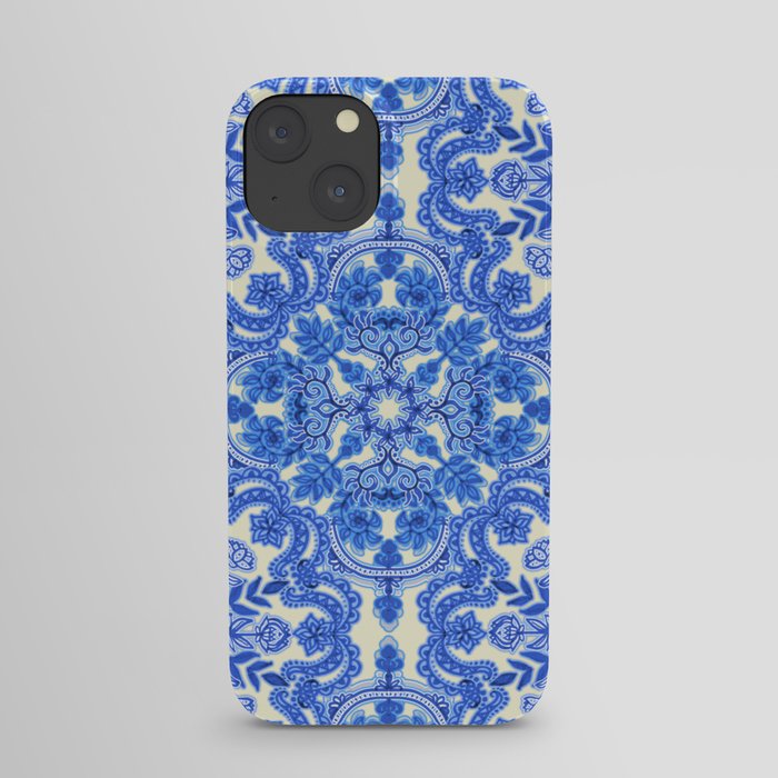 Cobalt Blue & China White Folk Art Pattern iPhone Case