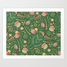 Swedish Floral - Green Art Print