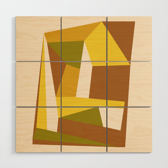 Retro Abstraction | 70s Brown and Mustard Wood Wall Art