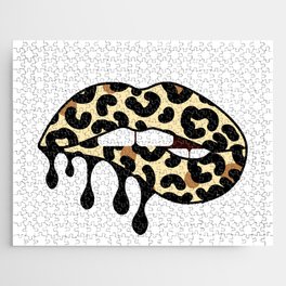 Leopard melting lips. Fashion art print Jigsaw Puzzle