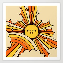 The Happiest Sun Retro Groovy 70s Orange Yellow Art Print