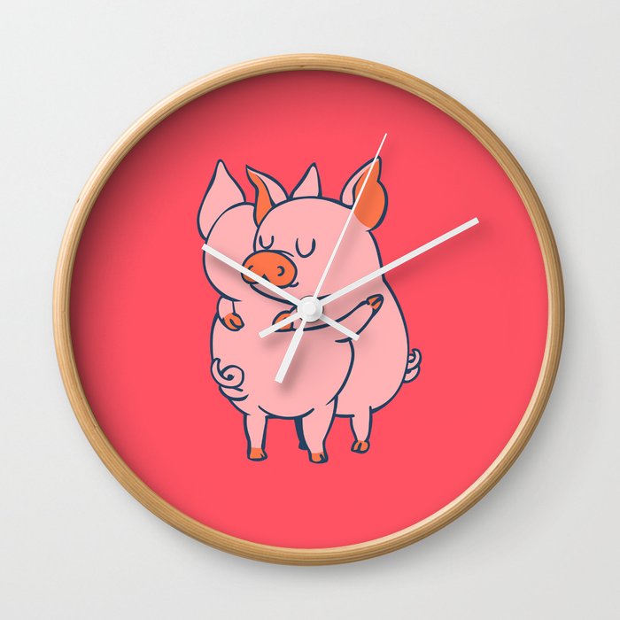 Pig Hugs Wall Clock