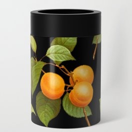 Peach pattern with leaves on a black background Can Cooler
