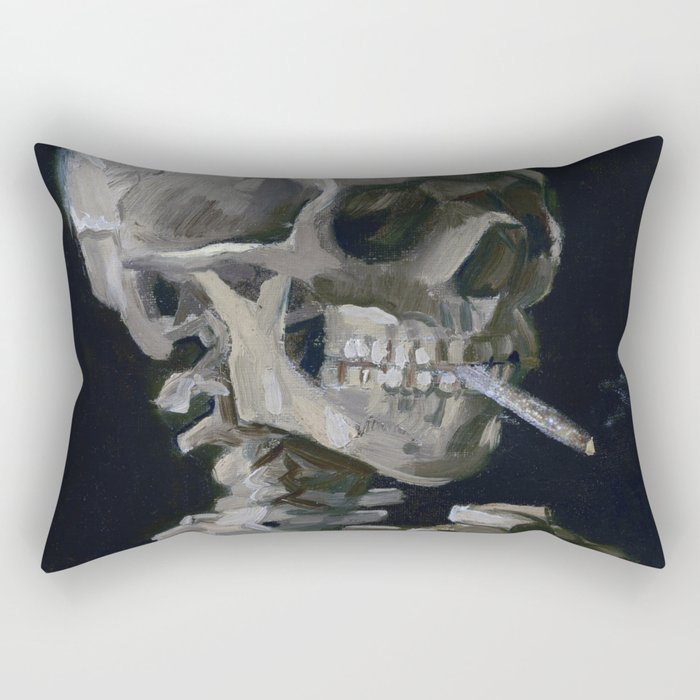 Skull Bones Skeleton Smoking Flower & Stardust Van Gogh Rectangular Pillow