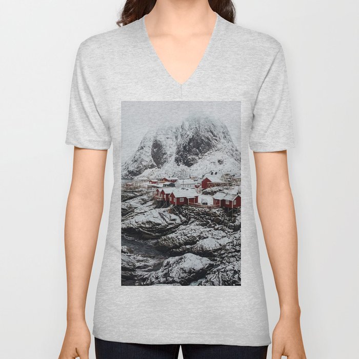 Mountain Village In Norway V Neck T Shirt