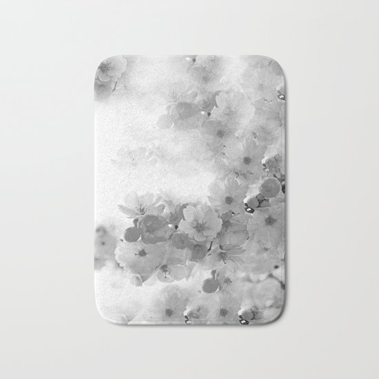 CHERRY BLOSSOMS GRAY AND WHITE Bath Mat