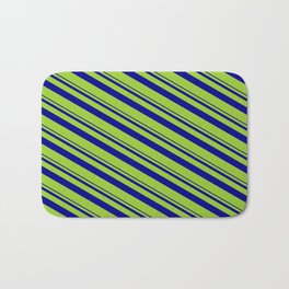 [ Thumbnail: Dark Blue & Green Colored Stripes Pattern Bath Mat ]