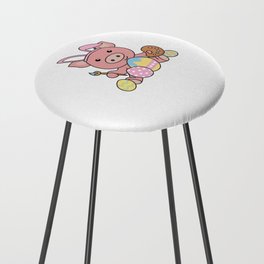 Cute Pig Easter With Easter Eggs As Easter Bunny Counter Stool