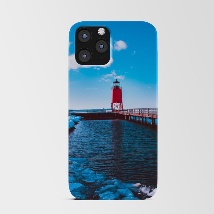 Winter day at the Charlevoix Michigan Lighthouse iPhone Card Case