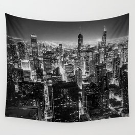 Chicago Skyline at Night Wall Tapestry