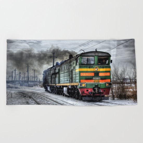 Locomotive (Train in Russia) Beach Towel