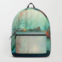 Halloween with Pumpkin and Dark Forest. Scary Halloween Design Backpack