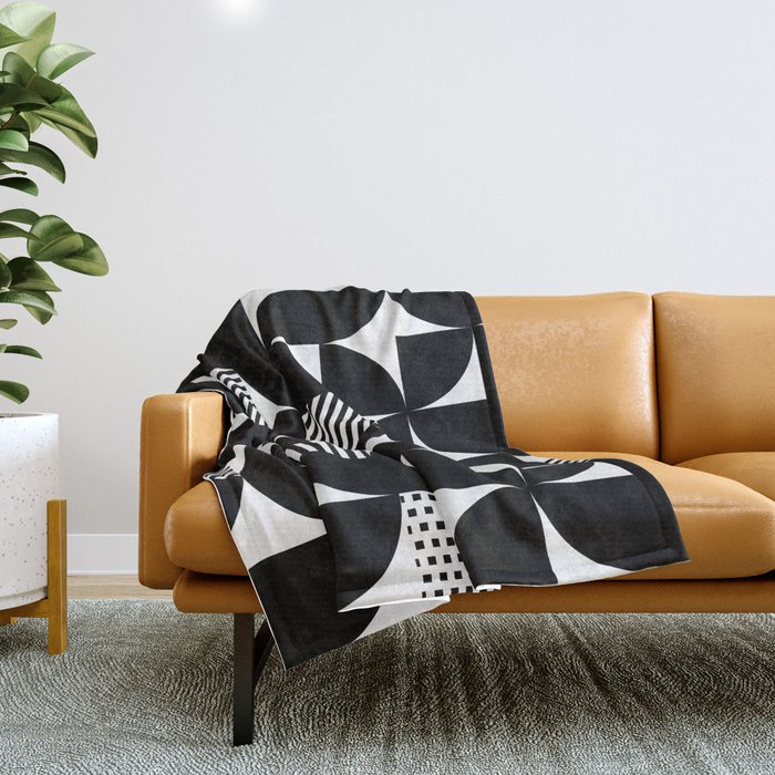 Black Mid Century Bauhaus Semi Circle Pattern Throw Blanket