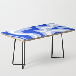 Retro Liquid Swirl Abstract Pattern Royal Blue, Light Blue, and White  Coffee Table