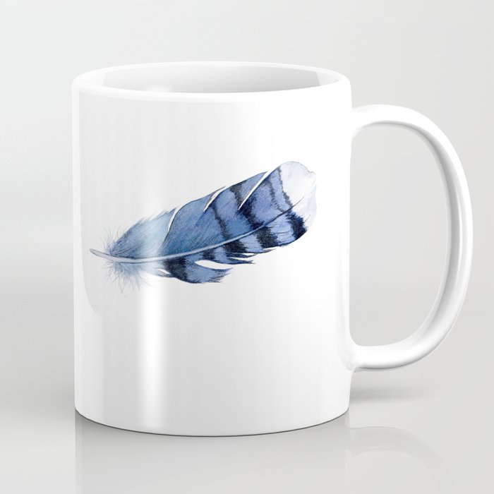 Blue Feather, Blue Jay Feather, Watercolor Feather, Art Watercolor Painting by Suisai Genki Coffee Mug