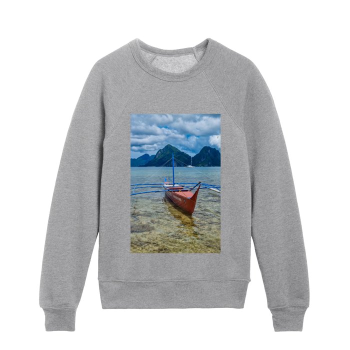 Bangka Boat, Marimegmeg Beach, El Nido, Palawan, Philippines Kids Crewneck