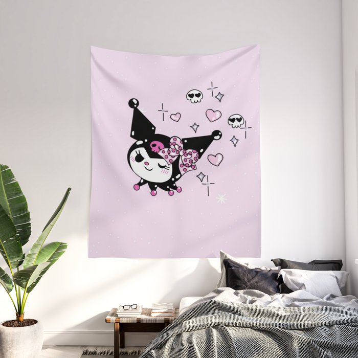 Cat Kuromi Skull Sparkle Wall Tapestry