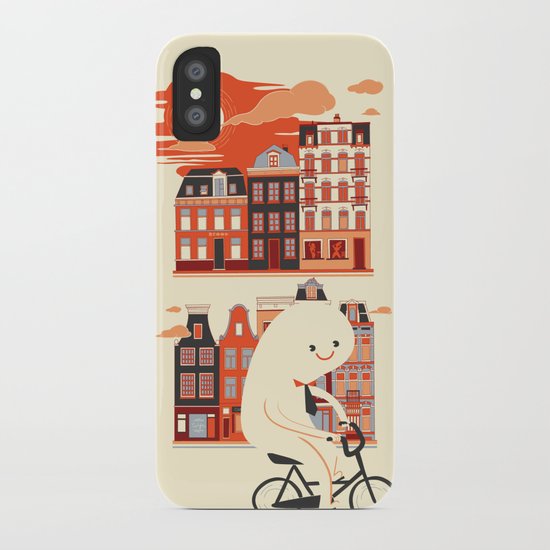 Happy Ghost Biking Through Amsterdam iPhone Case