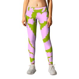 Retro Modern Cannabis And Flowers Pastel Pink On Green Leggings