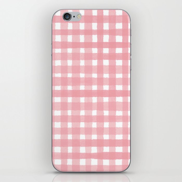 Light Pink Watercolour Farmhouse Style Gingham Check iPhone Skin