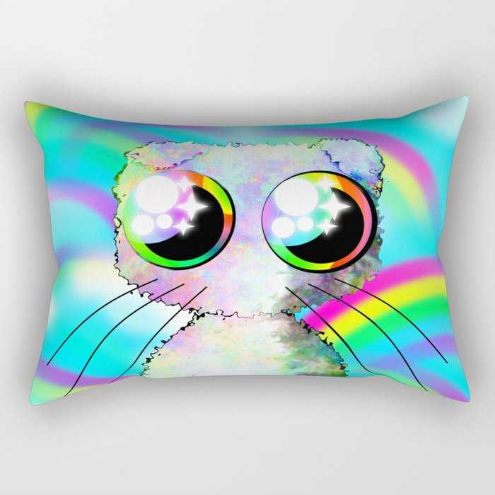 curly kawaii pet on rainbow and cloud background Rectangular Pillow