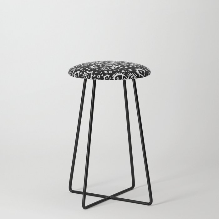 Black and White Trippy Doodle Eye Pattern Counter Stool
