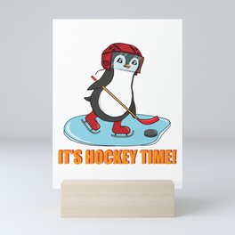 It's Hockey Time Cute Penguin Playing Ice Hockey Mini Art Print