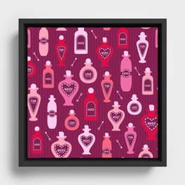 Retro Valentine's magic potion bottles burgundy pattern Framed Canvas