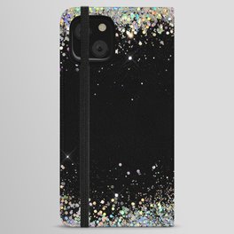 Black Holographic Glitter Pretty Glam Elegant Sparkling iPhone Wallet Case
