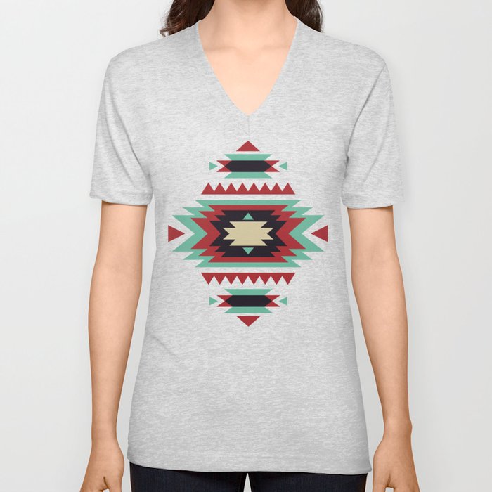 Geometric Abstract Tribal Indian Pattern V Neck T Shirt