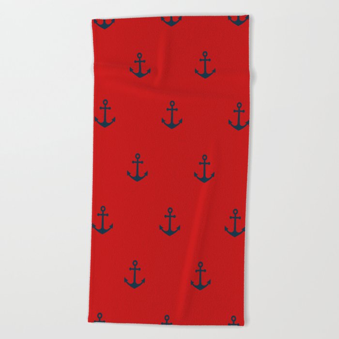 Navy Sailor Anchor Pattern Blue And Red Beach Towel