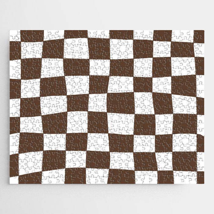 Hand Drawn Checkerboard Pattern (brown/white) Jigsaw Puzzle