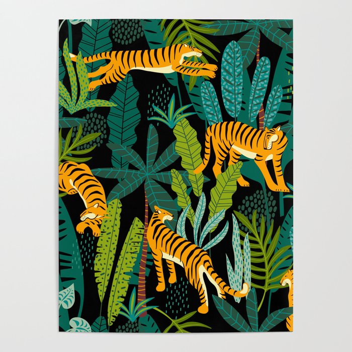 Tigers In The Jungle Poster by Robert's Abstracts
