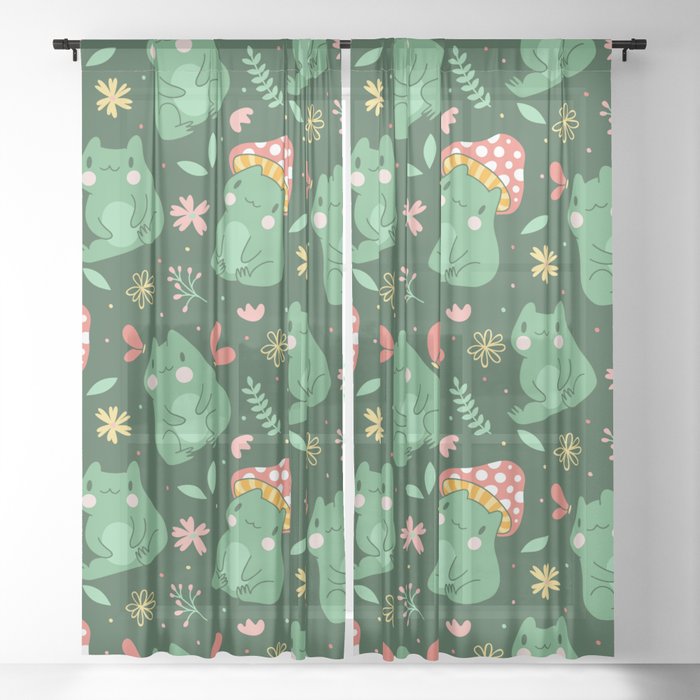 Mushroom Forest Frogs Sheer Curtain