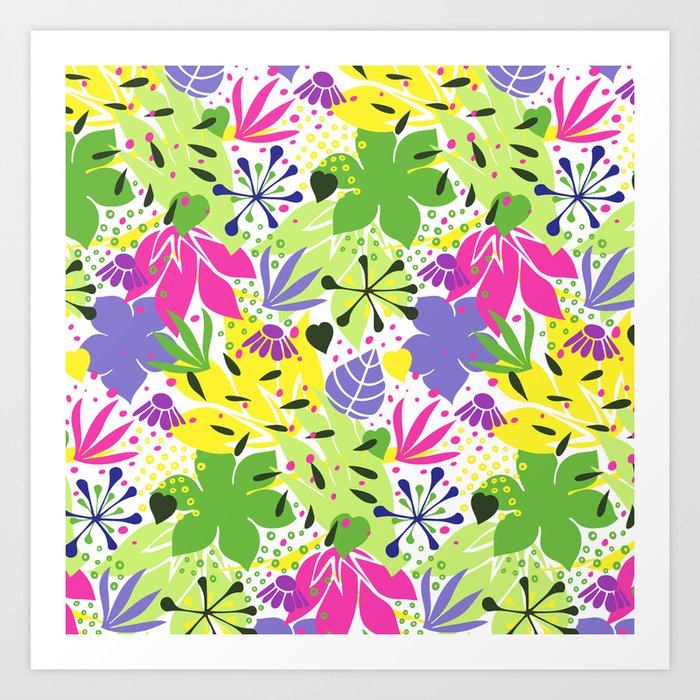 Flora Alegra is a lovely abstract flowers-and-leaves pattern. Art Print