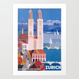 1929 SWITZERLAND Zurich Metropolis Travel Poster Art Print