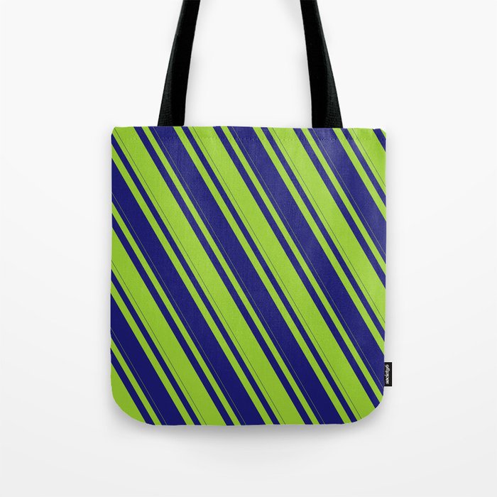 Midnight Blue & Green Colored Lines Pattern Tote Bag