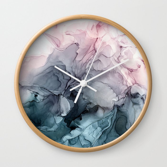 Blush and Payne's Grey Flowing Abstract Painting Wall Clock