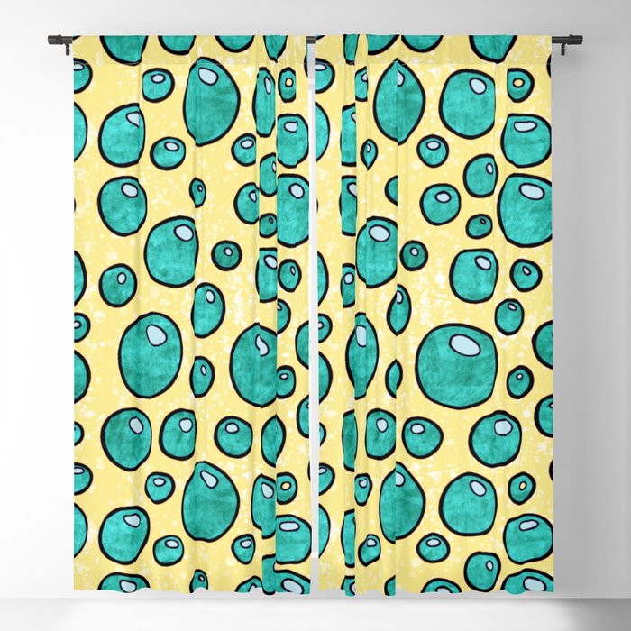 Turquoise bubbles on bright yellow background, summer pattern Blackout Curtain