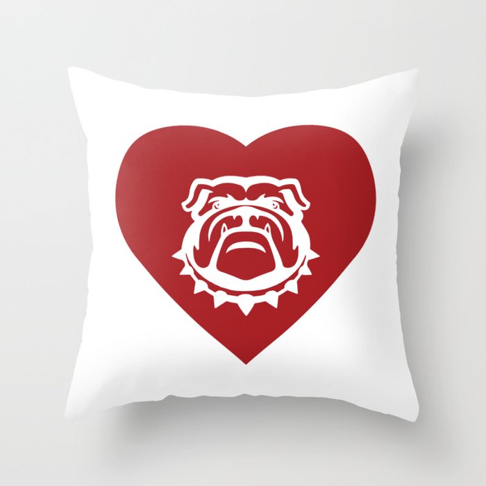 Bulldog Mascot Cares Red Throw Pillow