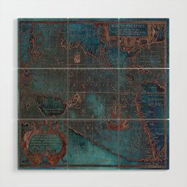 Antique Map Teal Blue and Copper Wood Wall Art