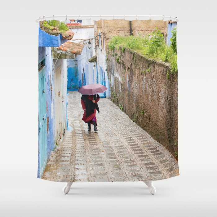 Rainy Day in Chefchaouen, The Blue City of Morocco Shower Curtain