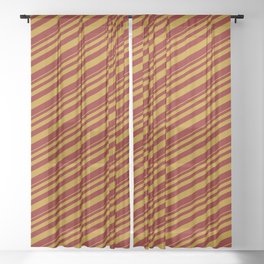 [ Thumbnail: Dark Goldenrod and Maroon Colored Lined/Striped Pattern Sheer Curtain ]
