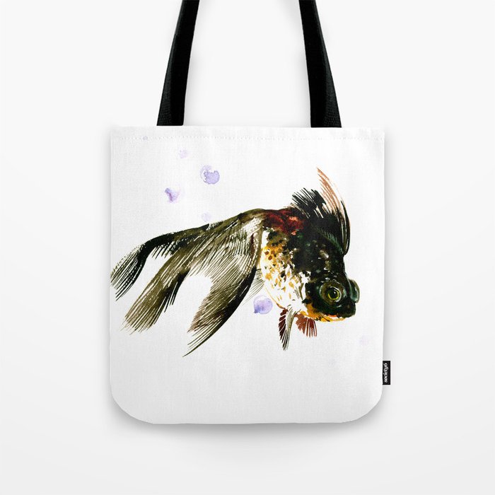 Black Moor, fish art, design cute black fish Tote Bag by SurenArt